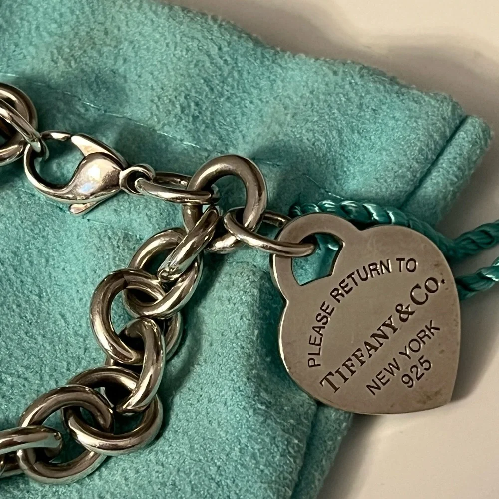 Tiffany & Co. Silver Charm Bracelet with Turquoise Heart Charm